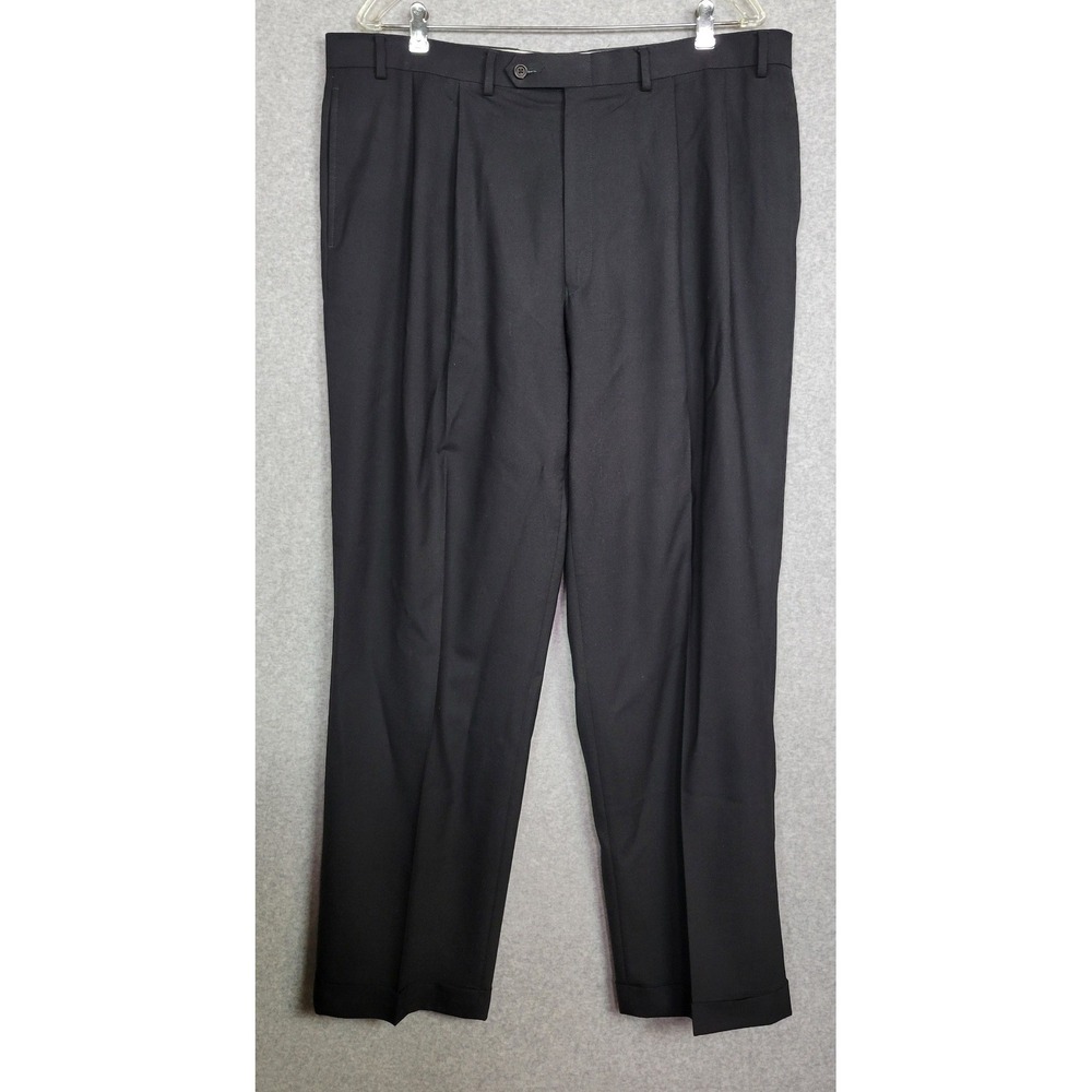 Lauren Ralph Lauren Black Wool Pleated Dress Pants‎ Mens 40W 32L Total Comfort